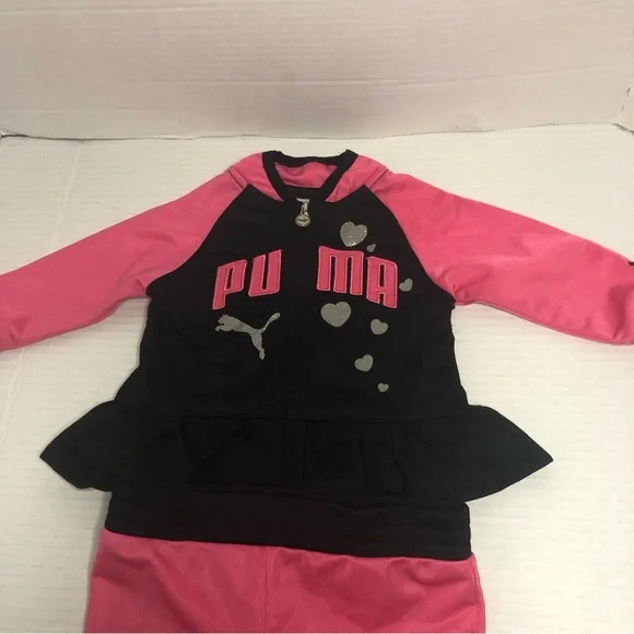 Puma Track Suit Girls 3-6 Month Logo Emblem Full Zip Jacket Pull On Pants - Picture 2 of 8